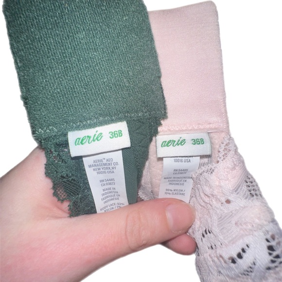 Aerie Coquette Lace Bralette Set - Green and Pink - Picture 3 of 3